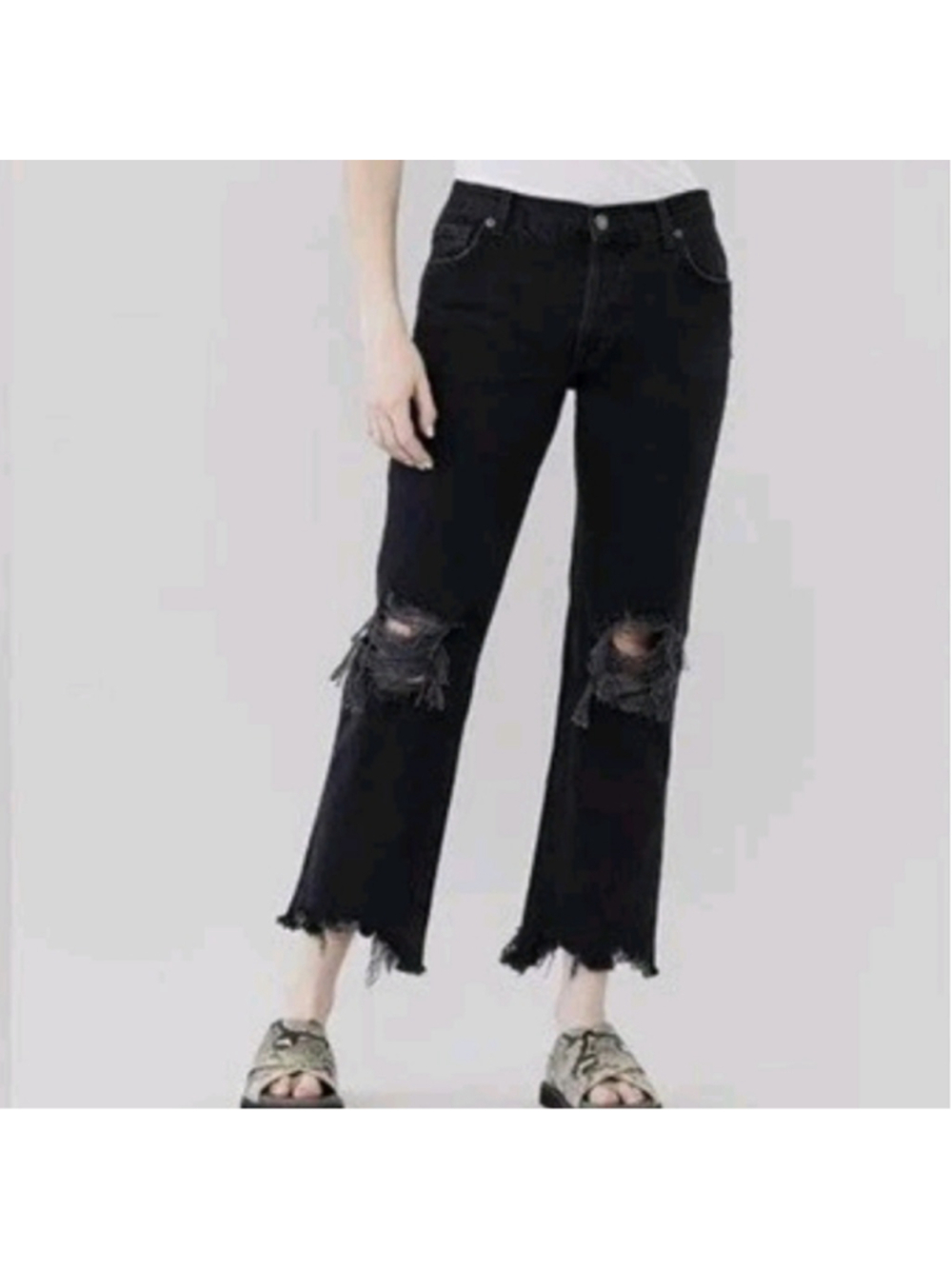 Free People Maggie Mid Rise Distressed Black Women Jeans Size 27 NEW - Picture 2 of 16